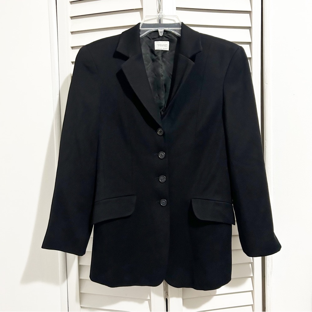 United Colors of Benetton Made in Italy Black Wool Blend Blazer Size IT 40